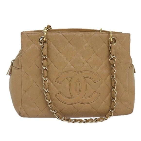 CHANEL COCO Mark Chain Hand Bag Calf Skin Beige Gold - Picture 1 of 16